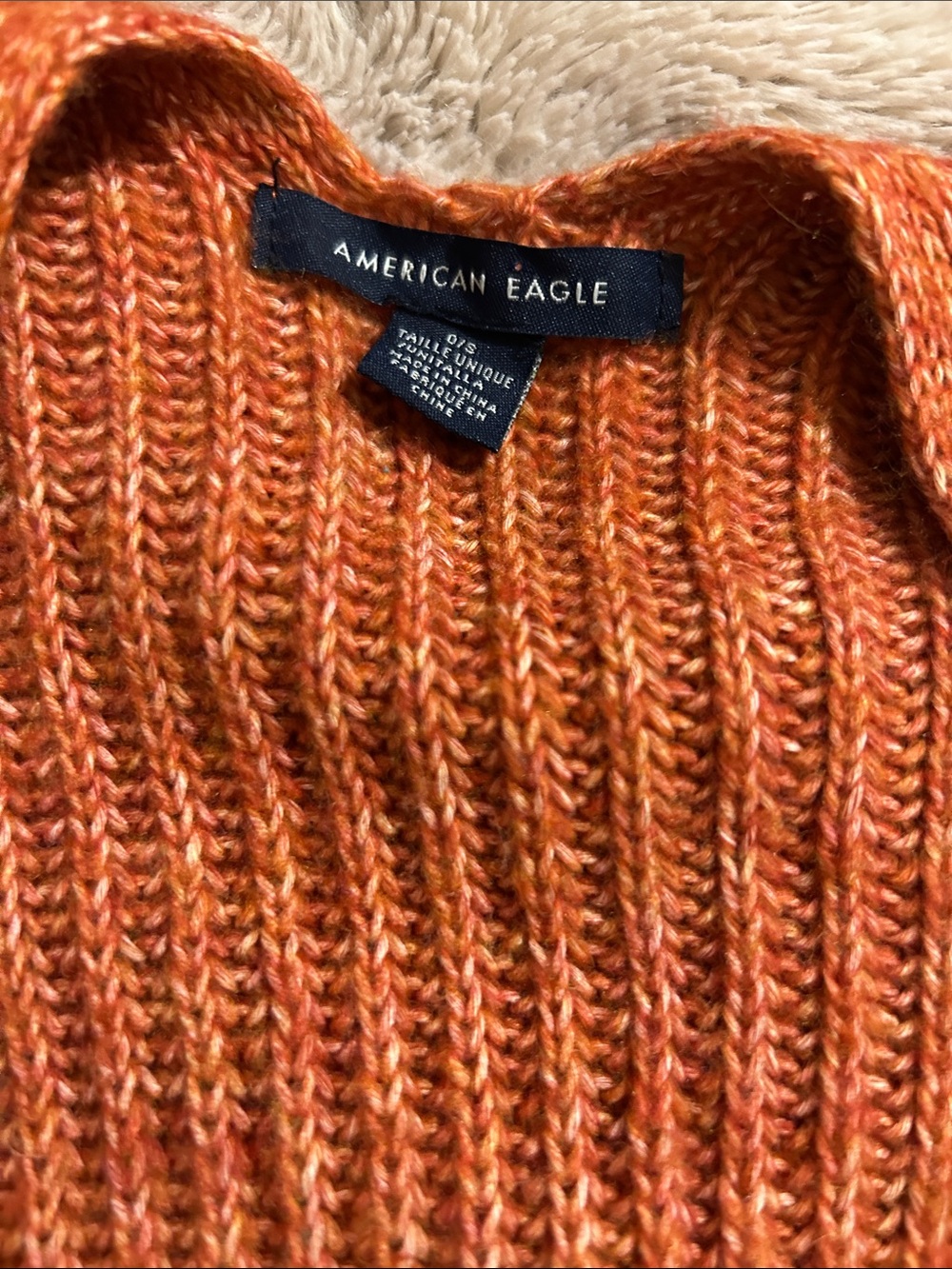 American Eagle Outfitters Women's Heathered Orange Rib Knit Sweater